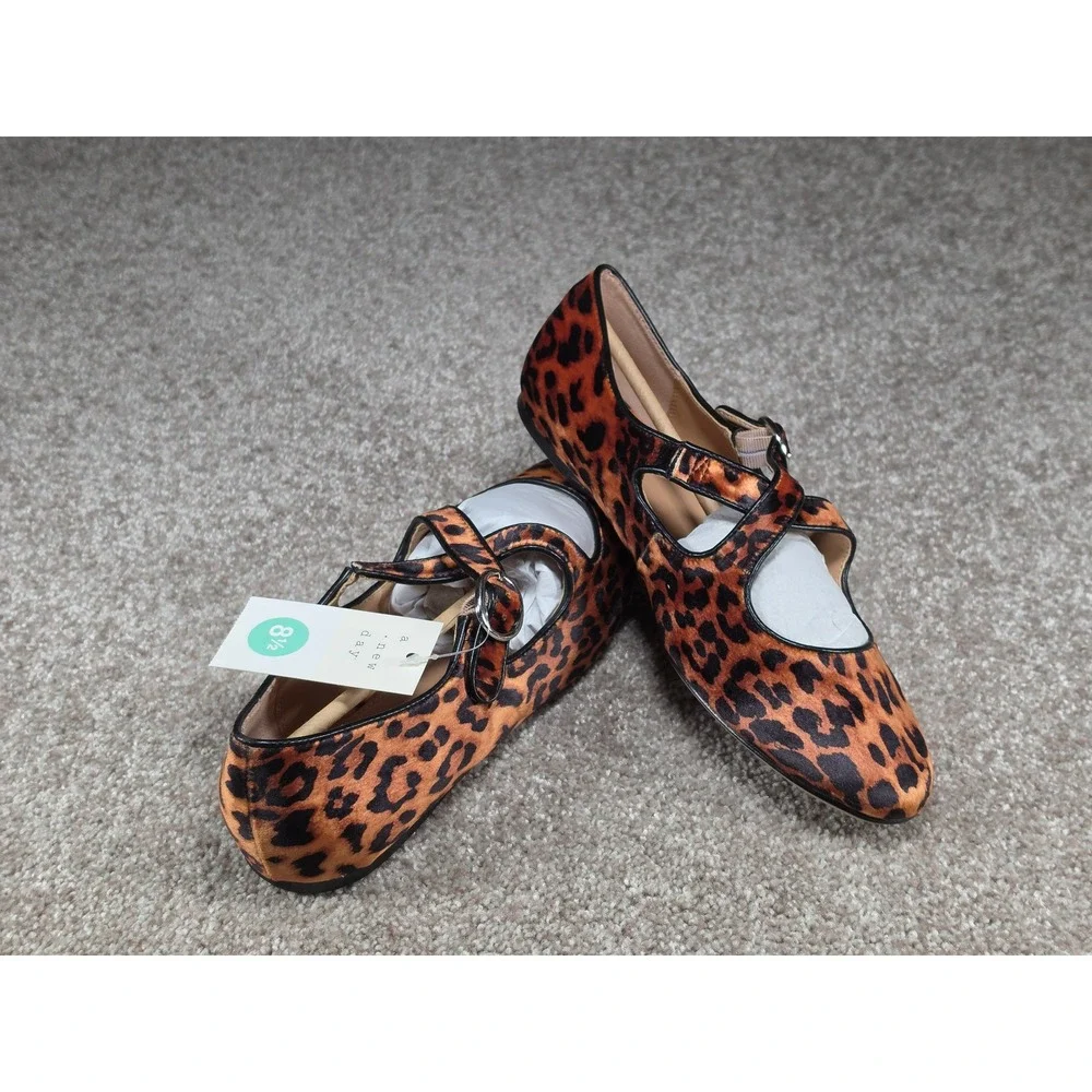 A New Day Tamsin Leopard Print Mary Jane Flats Brown Black 8.5 NEW